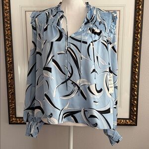 Stylish Blue and Black Patterned Blouse
